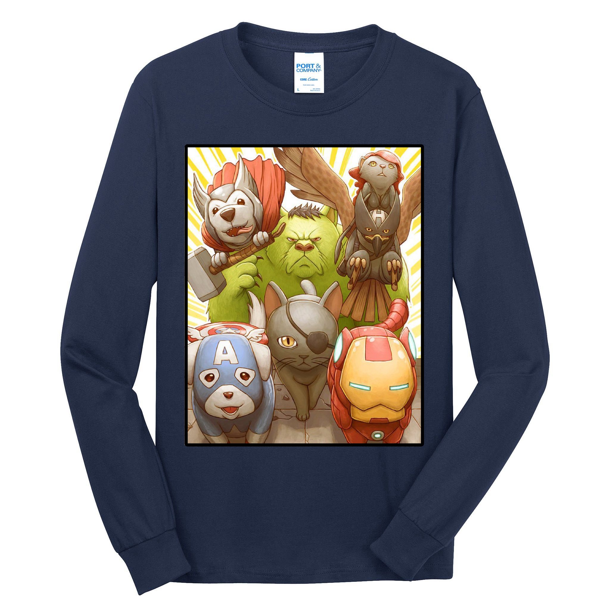Meow Superhero Cats Comic Movie Spoof Tall Long Sleeve T-Shirt
