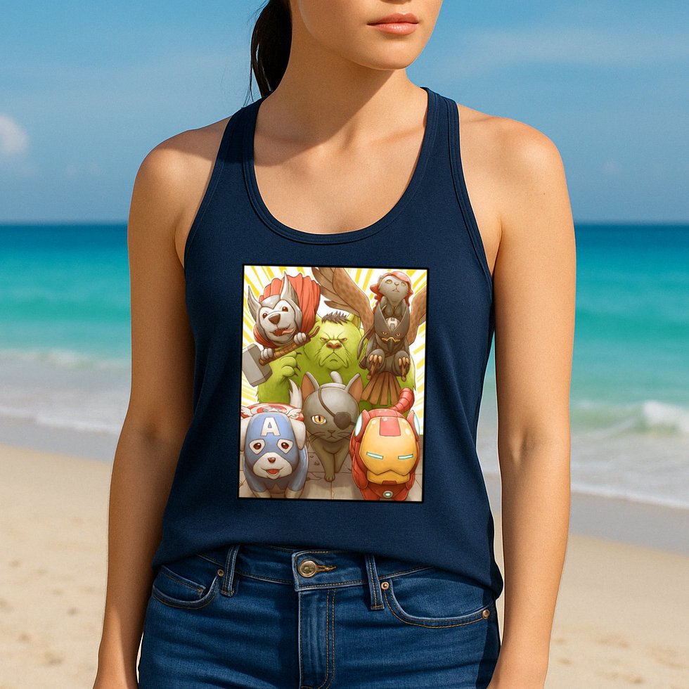 Meow Superhero Cats Comic Movie Spoof Womens Tank Top