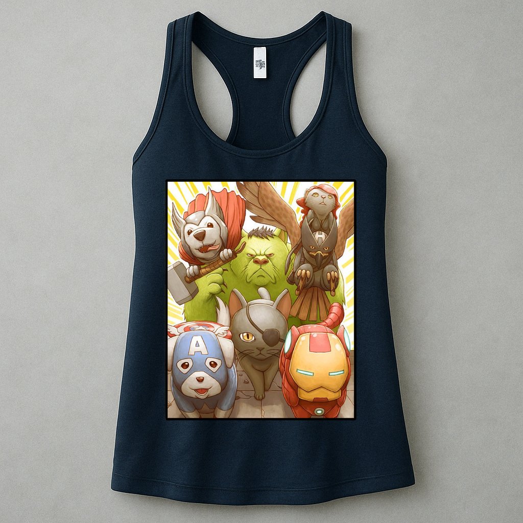 Meow Superhero Cats Comic Movie Spoof Womens Tank Top