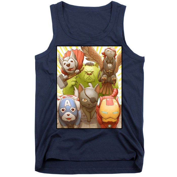 Meow Superhero Cats Comic Movie Spoof Tank Top