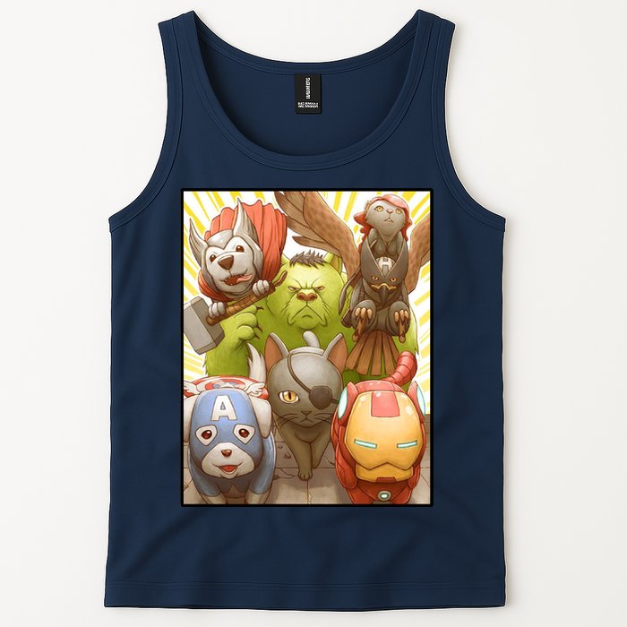 Meow Superhero Cats Comic Movie Spoof Tank Top