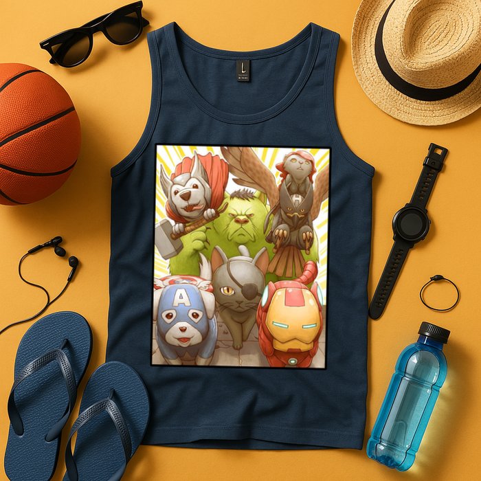 Meow Superhero Cats Comic Movie Spoof Tank Top