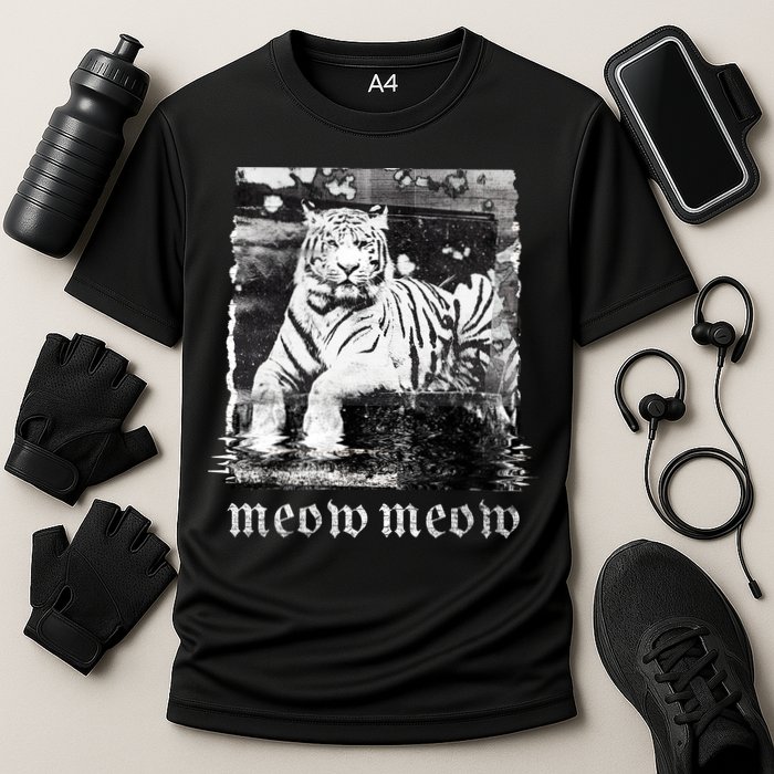 Meow Tiger Glitch Cooling Performance Crew T-Shirt