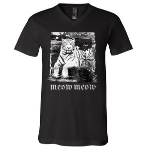 Meow Tiger Glitch V-Neck T-Shirt