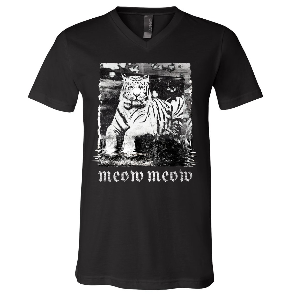 Meow Tiger Glitch V-Neck T-Shirt
