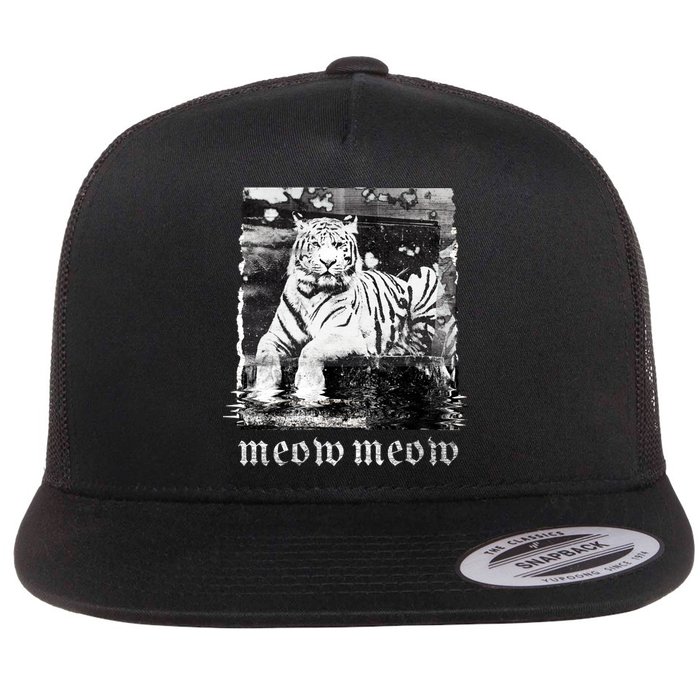 Meow Tiger Glitch Flat Bill Trucker Hat