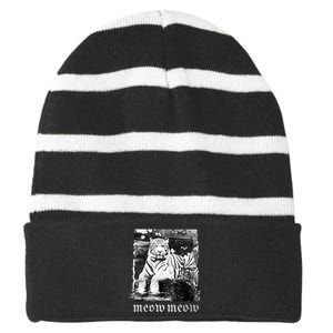 Meow Tiger Glitch Striped Beanie with Solid Band