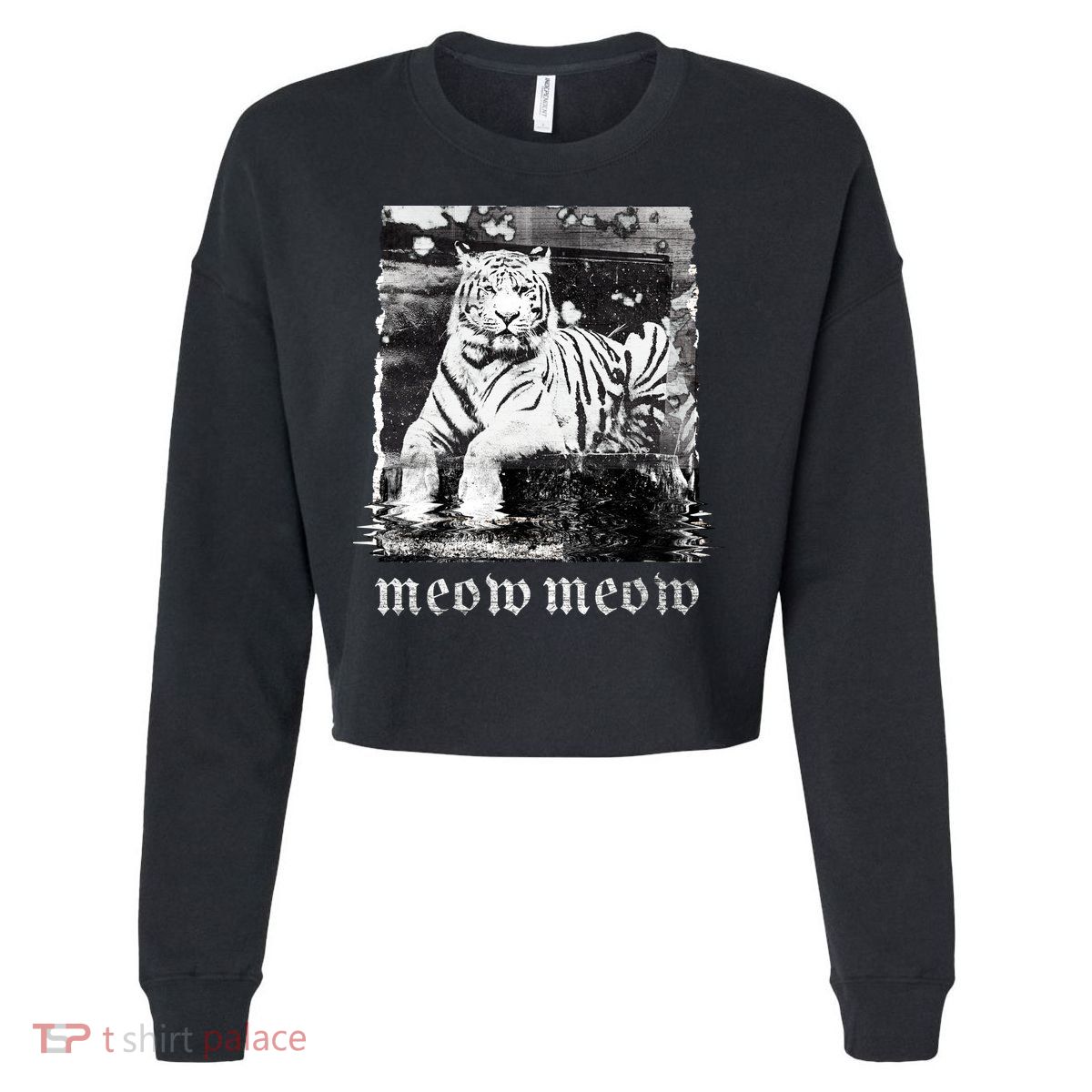 Meow Tiger Glitch Cropped Pullover Crew