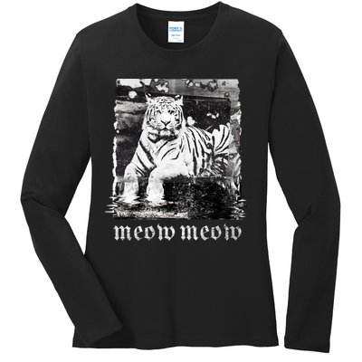 Meow Tiger Glitch Ladies Long Sleeve Shirt