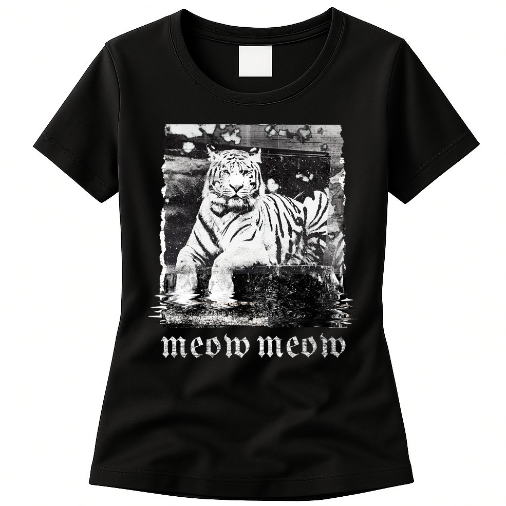 Meow Tiger Glitch Womens T-Shirt