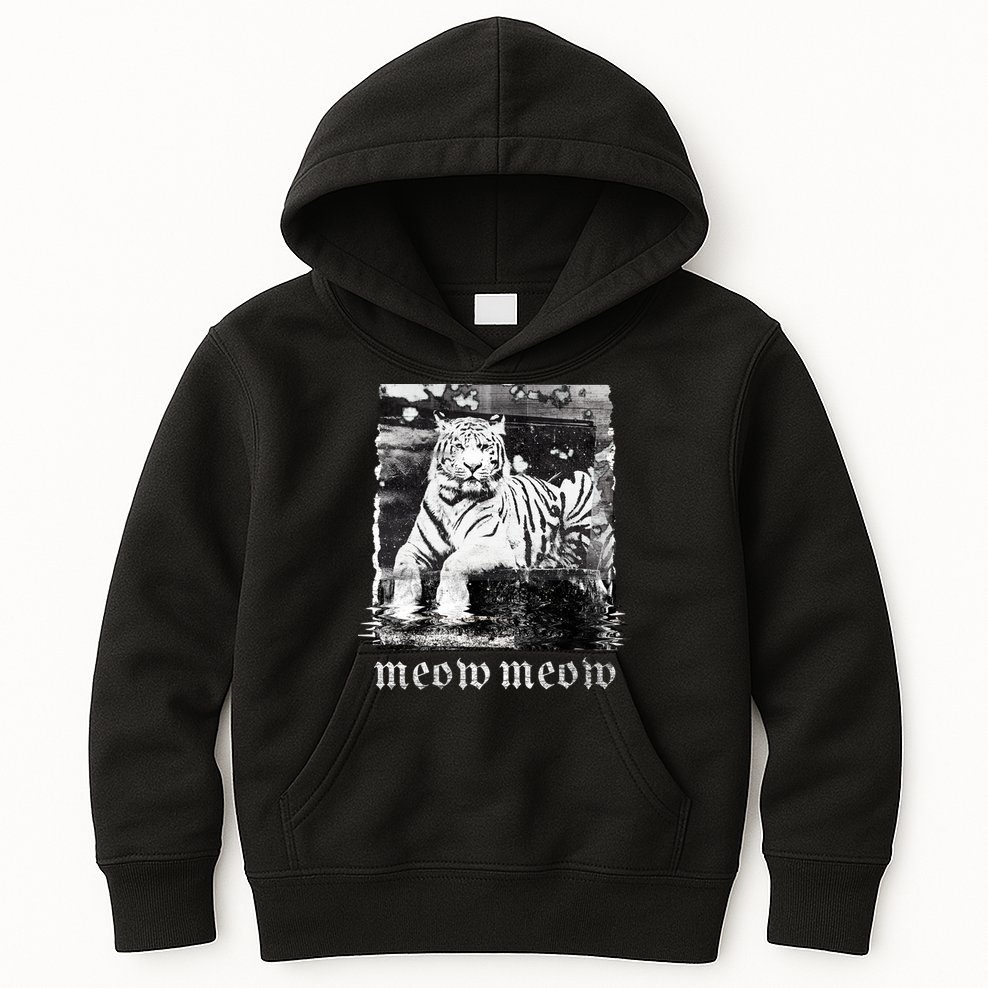Meow Tiger Glitch Kids Hoodie