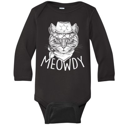 Meowdy Texas Cat Baby Long Sleeve Bodysuit