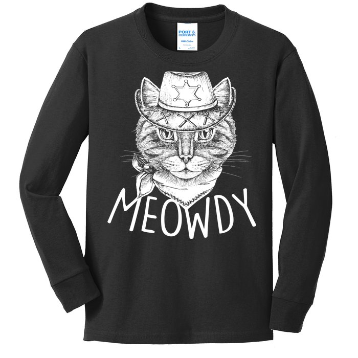 Meowdy Texas Cat Kids Long Sleeve Shirt