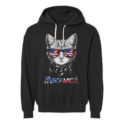 Meowica Rock Cat Funny 4th of July USA Freedom Garment-Dyed Fleece Hoodie