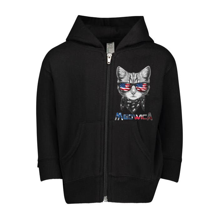 Meowica Rock Cat Funny 4th of July USA Freedom Toddler Zip Fleece Hoodie