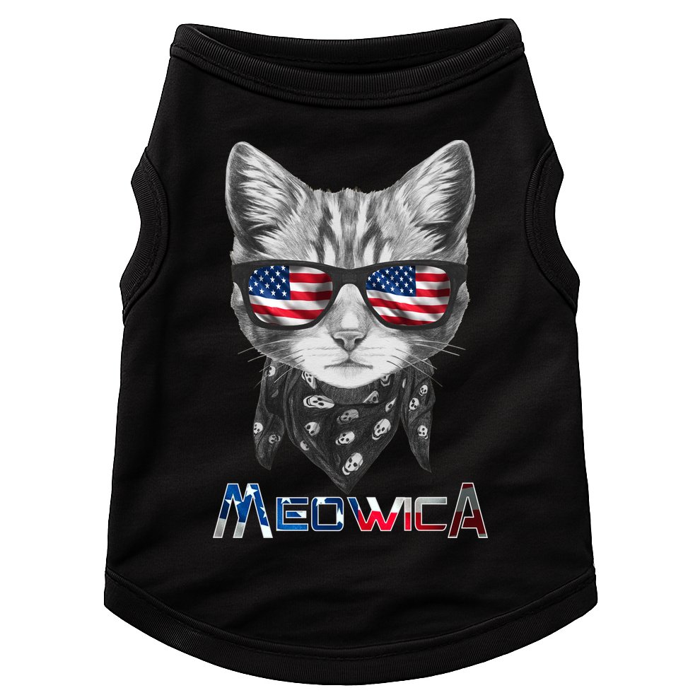 Meowica Rock Cat Funny 4th of July USA Freedom Doggie Tank