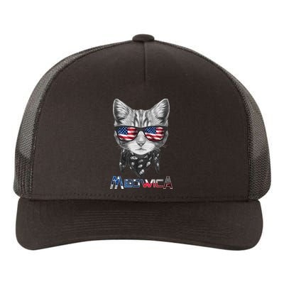 Meowica Rock Cat Funny 4th of July USA Freedom Yupoong Adult 5-Panel Trucker Hat