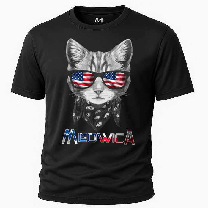 Meowica Rock Cat Funny 4th of July USA Freedom Cooling Performance Crew T-Shirt