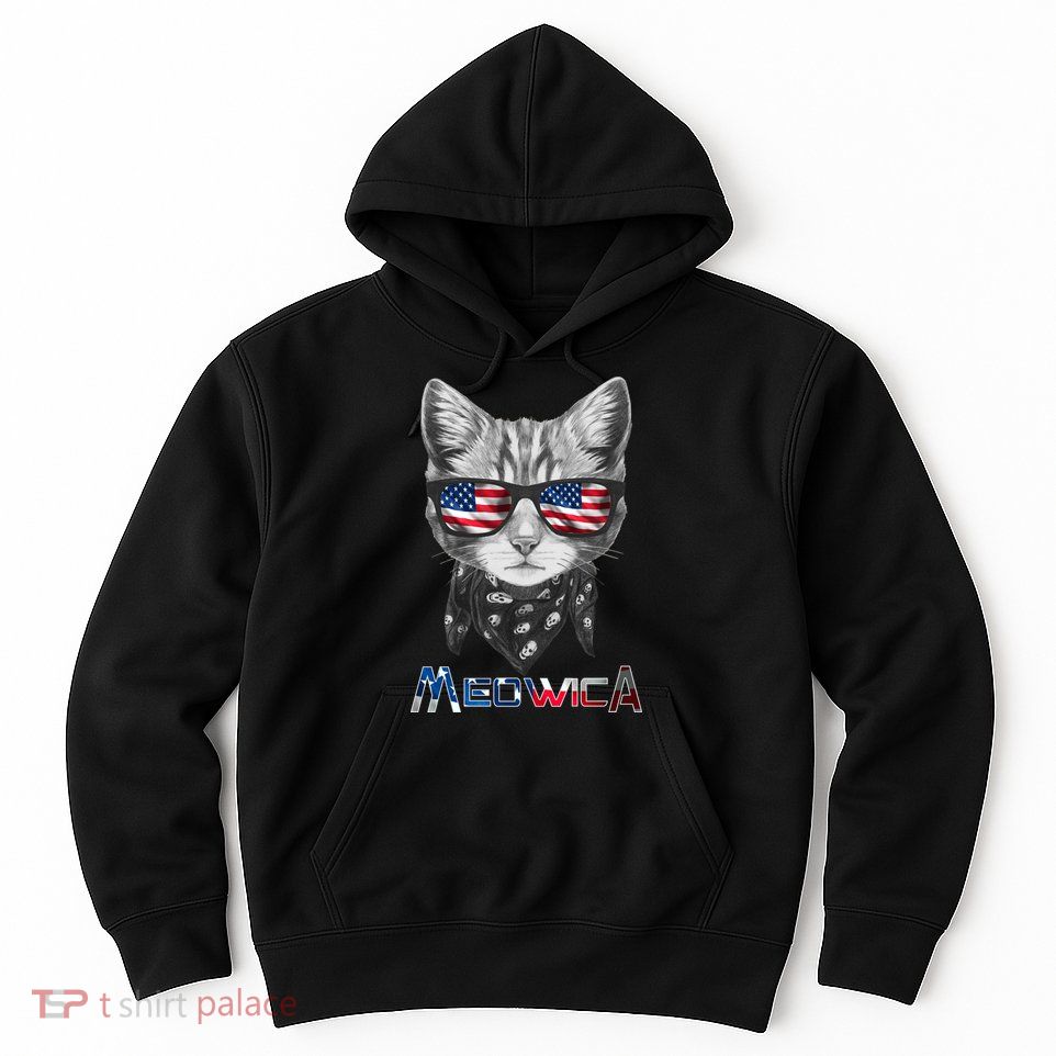Meowica Rock Cat Funny 4th of July USA Freedom Hoodie