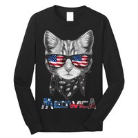 Meowica Rock Cat Funny 4th of July USA Freedom Long Sleeve Shirt