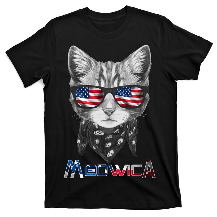 Meowica Rock Cat Funny 4th of July USA Freedom T-Shirt