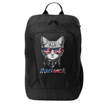 Meowica Rock Cat Funny 4th of July USA Freedom City Backpack