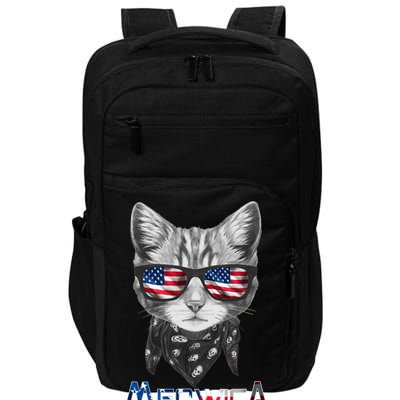 Meowica Rock Cat Funny 4th of July USA Freedom Impact Tech Backpack