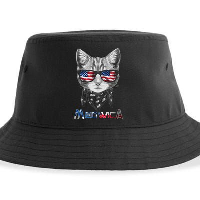 Meowica Rock Cat Funny 4th of July USA Freedom Sustainable Bucket Hat