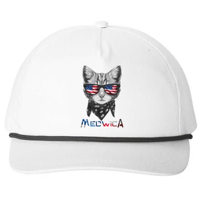 Meowica Rock Cat Funny 4th of July USA Freedom Snapback Five-Panel Rope Hat