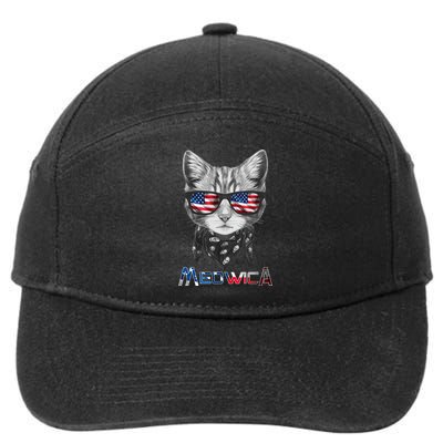 Meowica Rock Cat Funny 4th of July USA Freedom 7-Panel Snapback Hat