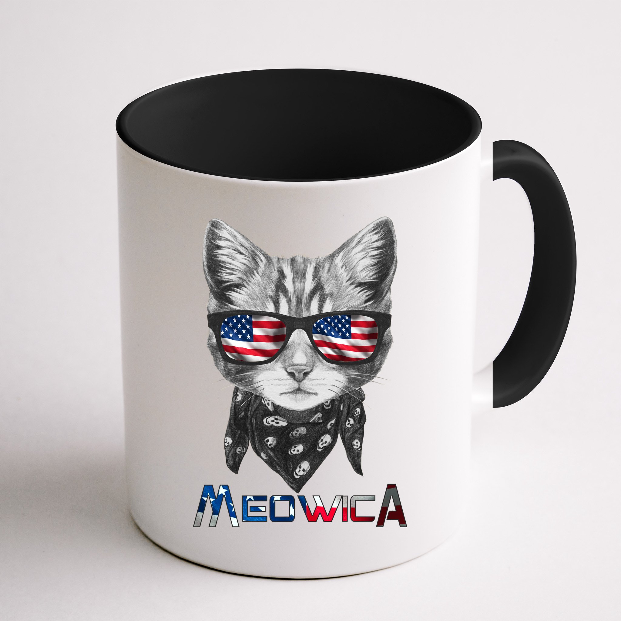 Meowica Rock Cat Funny 4th of July USA Freedom Mug
