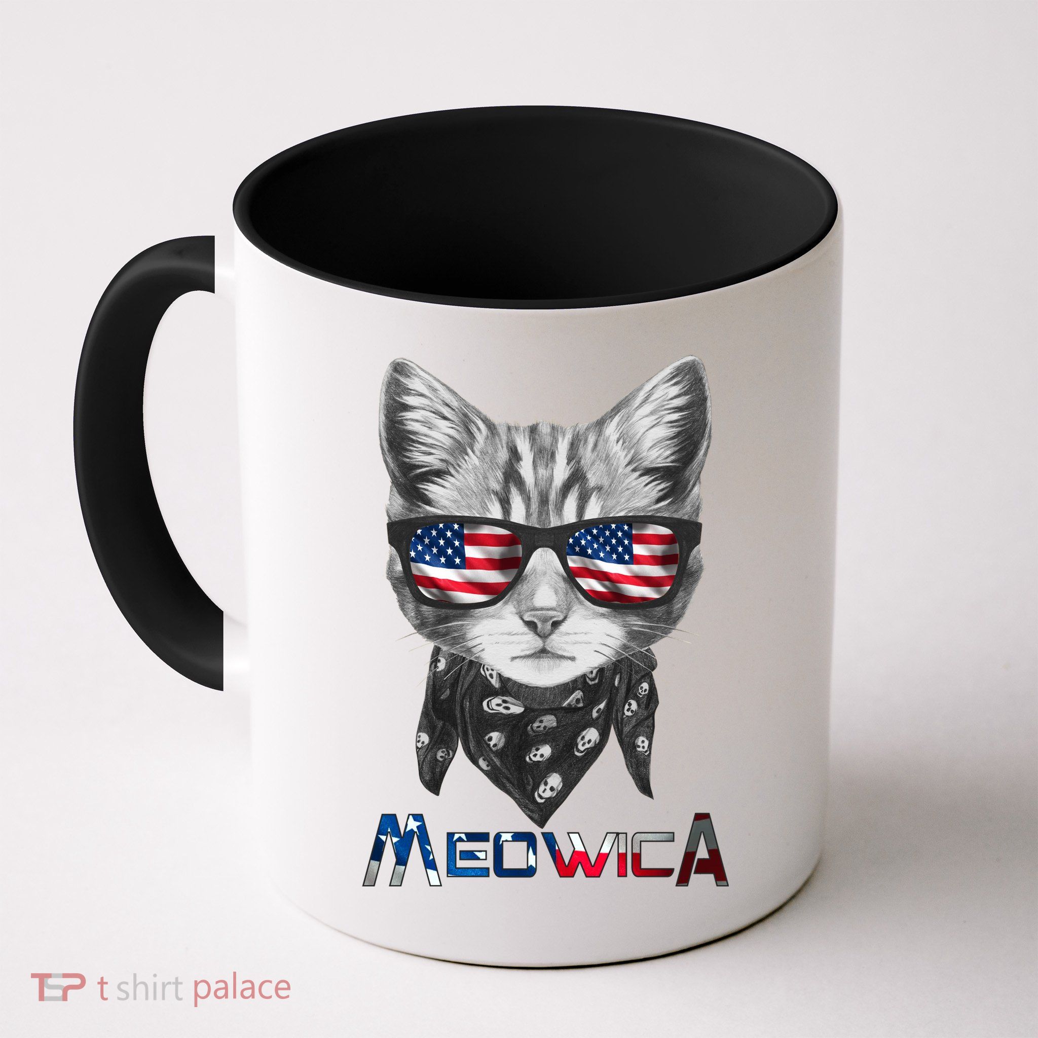 Meowica Rock Cat Funny 4th of July USA Freedom Mug
