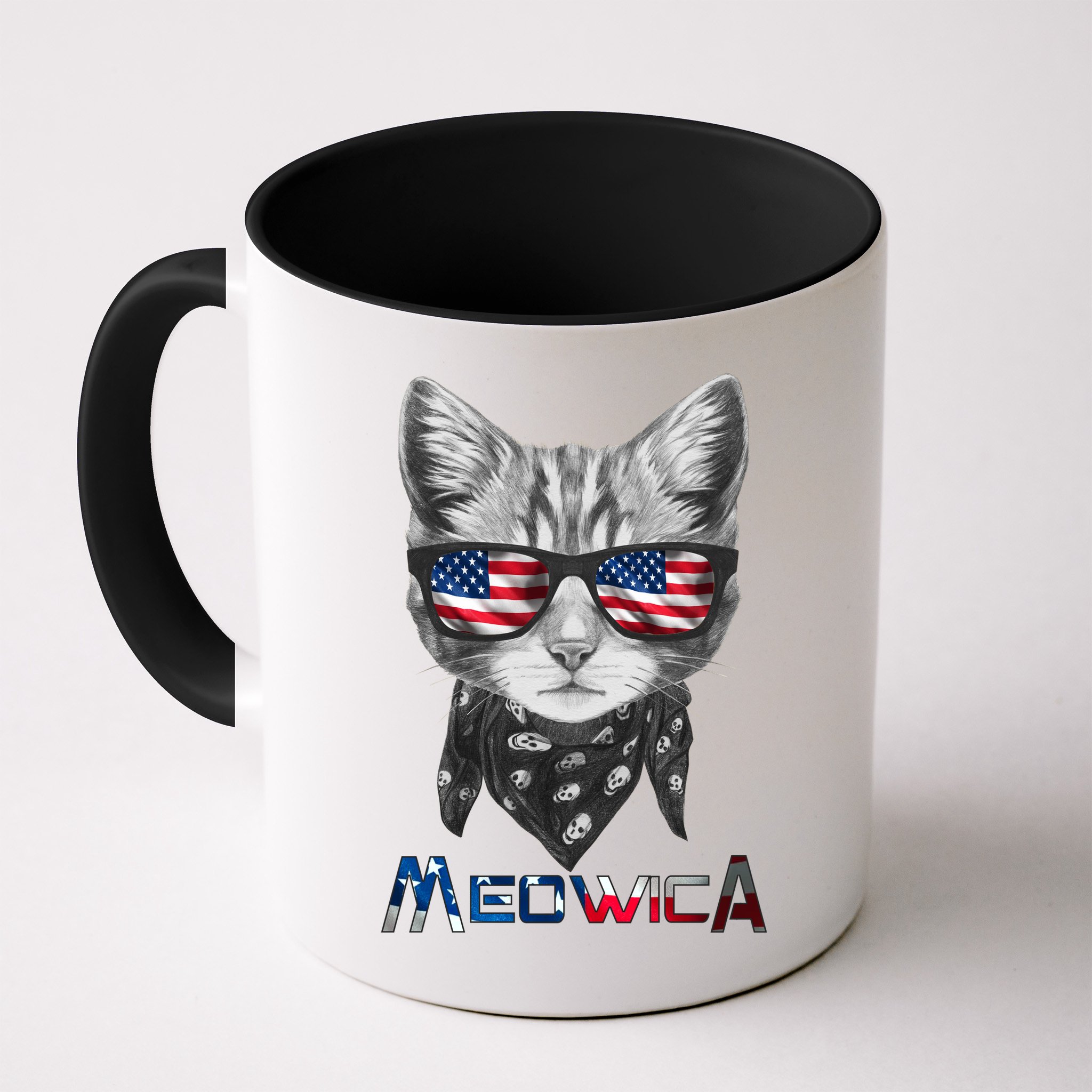 Meowica Rock Cat Funny 4th of July USA Freedom Mug