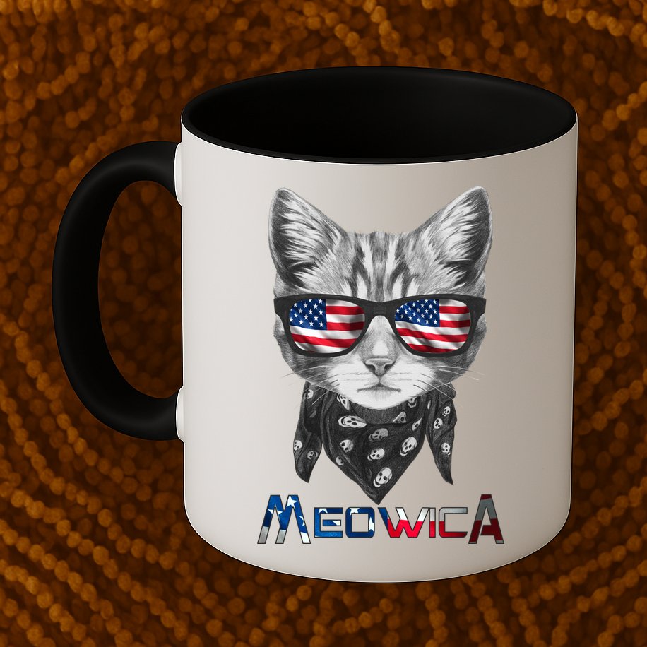Meowica Rock Cat Funny 4th of July USA Freedom Mug
