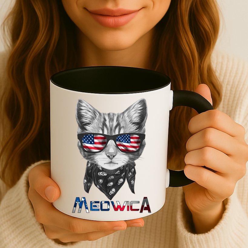 Meowica Rock Cat Funny 4th of July USA Freedom Mug