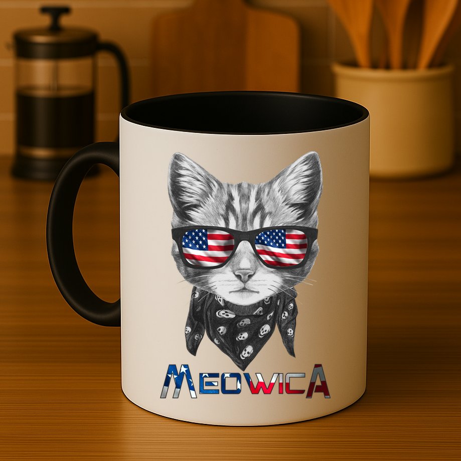 Meowica Rock Cat Funny 4th of July USA Freedom Mug