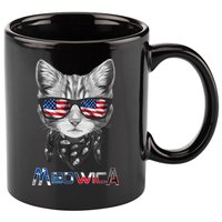 Meowica Rock Cat Funny 4th of July USA Freedom 11oz C Handle Ceramic Mug