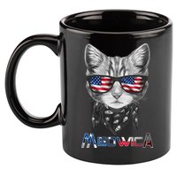 Meowica Rock Cat Funny 4th of July USA Freedom 11oz C Handle Ceramic Mug