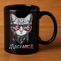 Meowica Rock Cat Funny 4th of July USA Freedom 11oz C Handle Ceramic Mug