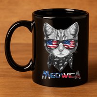 Meowica Rock Cat Funny 4th of July USA Freedom 11oz C Handle Ceramic Mug