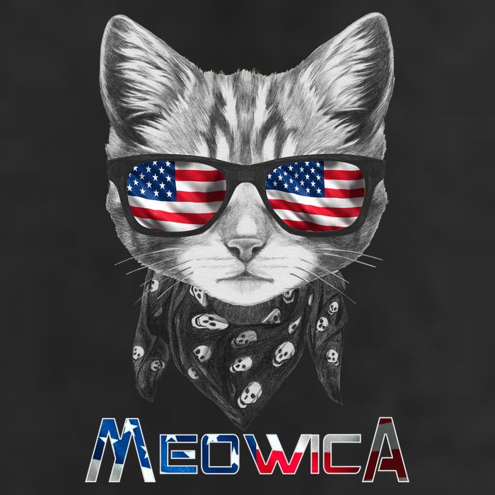 Meowica Rock Cat Funny 4th of July USA Freedom 11oz C Handle Ceramic Mug