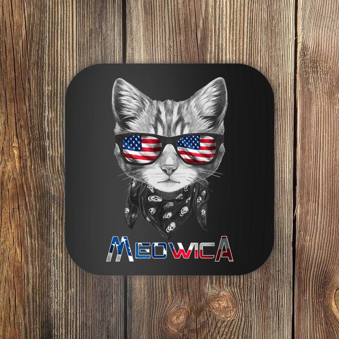 Meowica Rock Cat Funny 4th of July USA Freedom Coaster