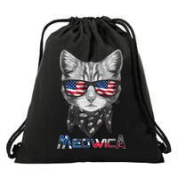 Meowica Rock Cat Funny 4th of July USA Freedom Drawstring Bag