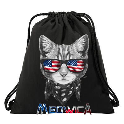 Meowica Rock Cat Funny 4th of July USA Freedom Drawstring Bag