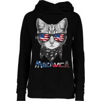 Meowica Rock Cat Funny 4th of July USA Freedom Womens Funnel Neck Pullover Hood