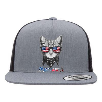 Meowica Rock Cat Funny 4th of July USA Freedom Flat Bill Trucker Hat