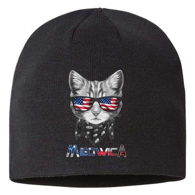 Meowica Rock Cat Funny 4th of July USA Freedom Sustainable Beanie