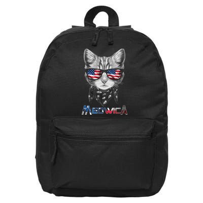 Meowica Rock Cat Funny 4th of July USA Freedom 16 in Basic Backpack