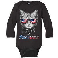 Meowica Rock Cat Funny 4th of July USA Freedom Baby Long Sleeve Bodysuit