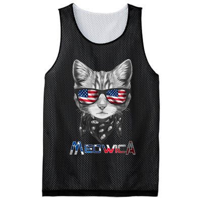 Meowica Rock Cat Funny 4th of July USA Freedom Mesh Reversible Basketball Jersey Tank